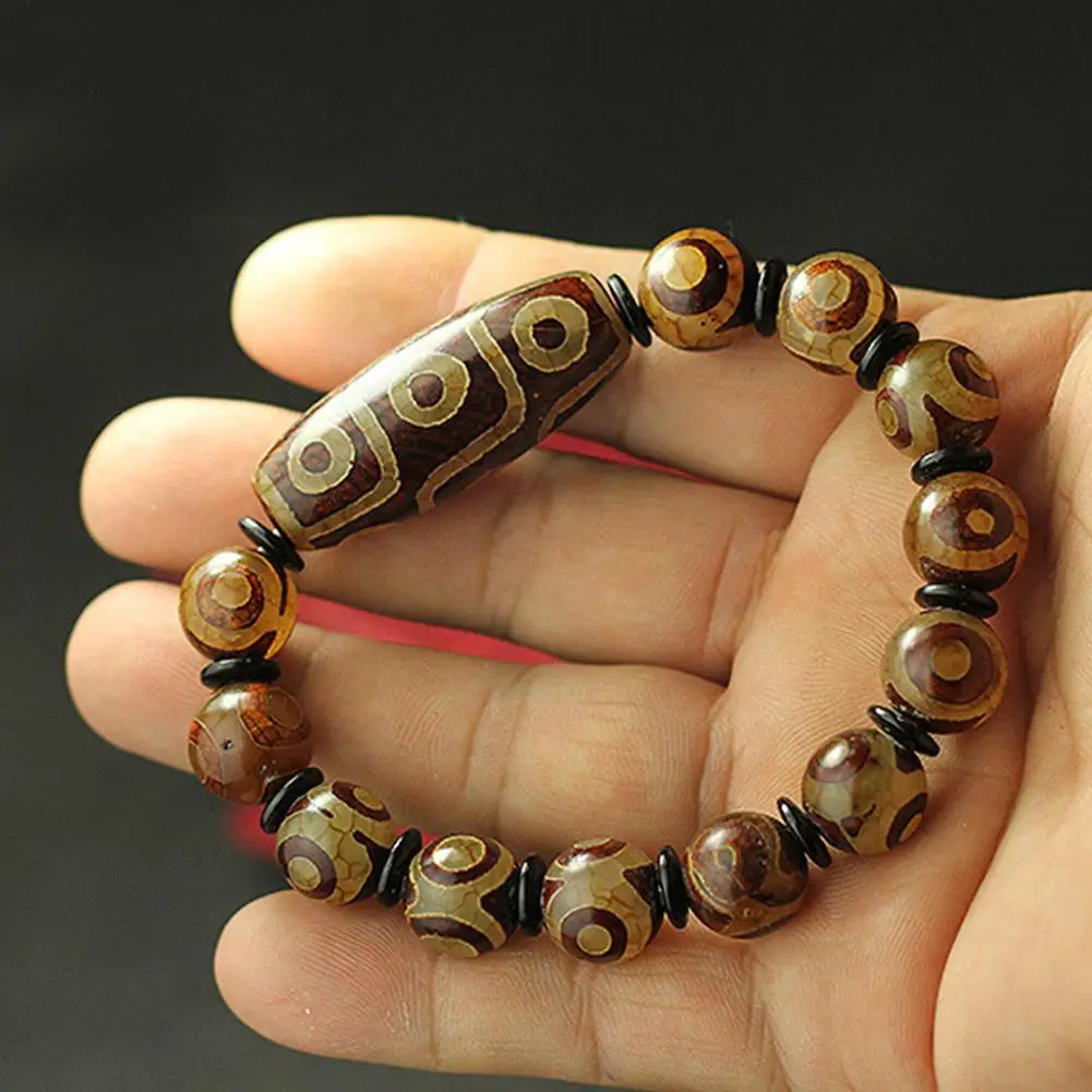 Tibetan Natural Agate Dzi Beads Fengshui Protective Natural Tibetan 9 Eye Dzi Bead Bracelet For Men And Women Couples N0A9