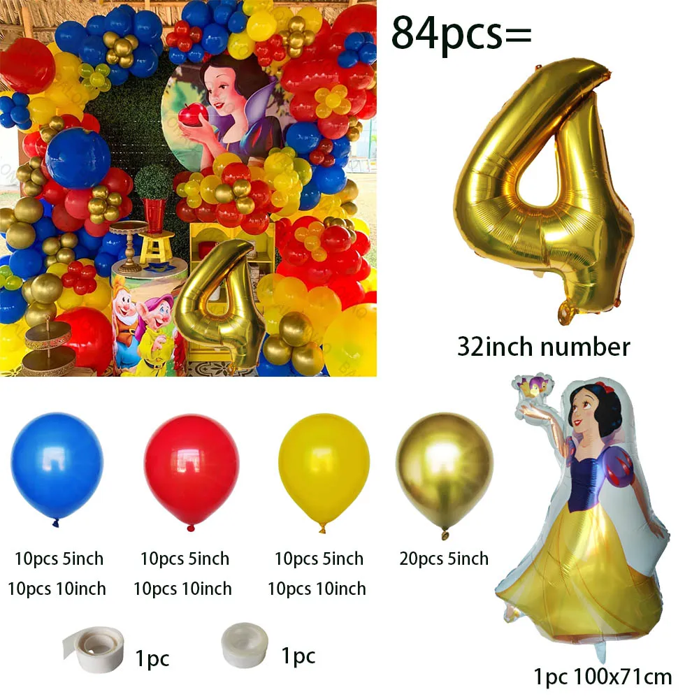 Snow White Foil Balloons Set Happy Birthday Party Decoration Disney Snow White Girls Party Gifts Supplies gold Latex Globlos