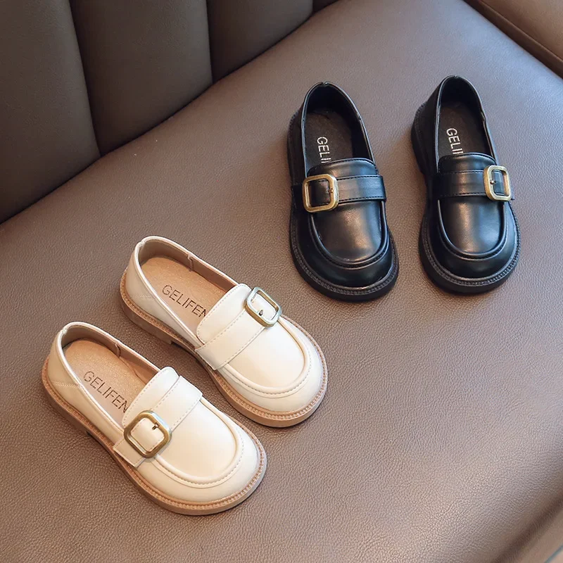 

2025 Spring New British Style Soft Soled Girls Leather Shoes Kids French Retro Black Loafers Girls Single Shoe Performance Shoes