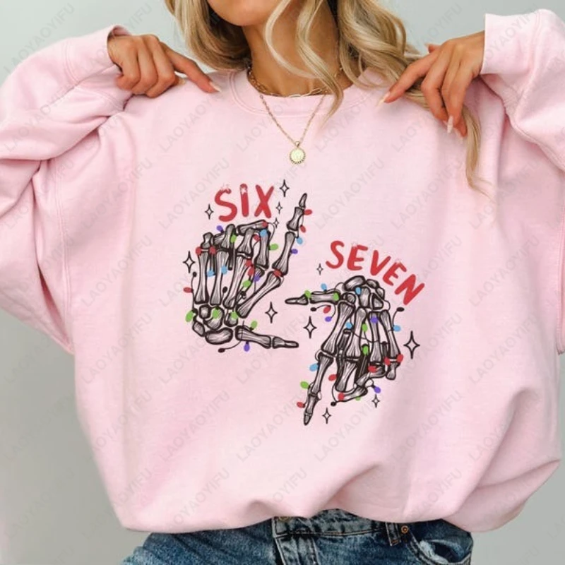 ستة سبعة عيد الميلاد الهيكل العظمي البلوز السنة الجديدة أضواء عيد الميلاد Crewneck هوديي العصرية 6 7 عيد الميلاد مهرجان هدية الرجال النساء البلوز