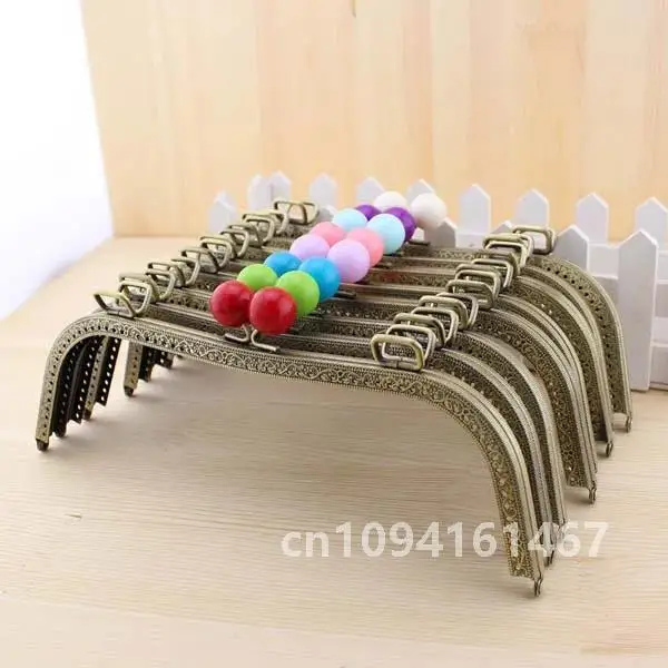 1PCS 8.5 26cm Candy Bead M Shape Embossed Antique Bronze Big Metal Purse Frame Bag kiss clasp Handle DIY Accessories