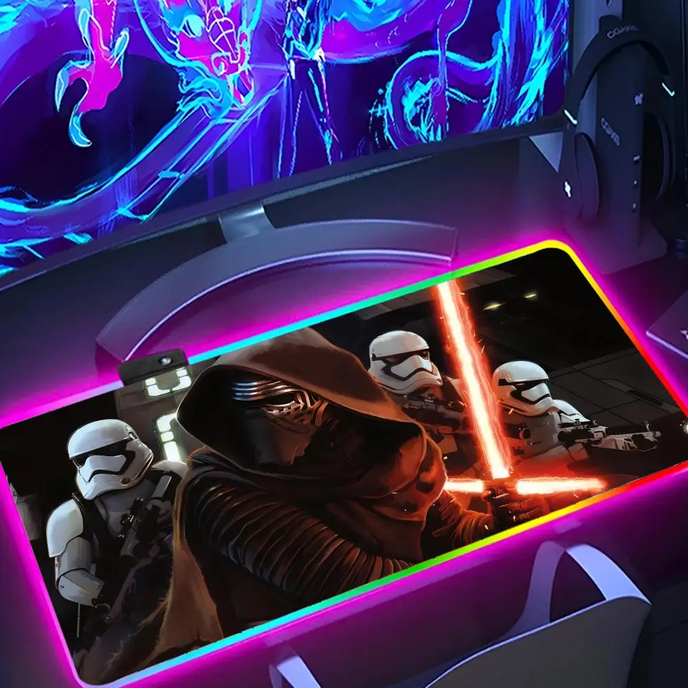 Imagem -06 - Grande Rgb Led Mouse Pad S-stars W-warss D-darths V-vaders Japão Mousepad Almofadas de Mesa Teclado Desk Mat