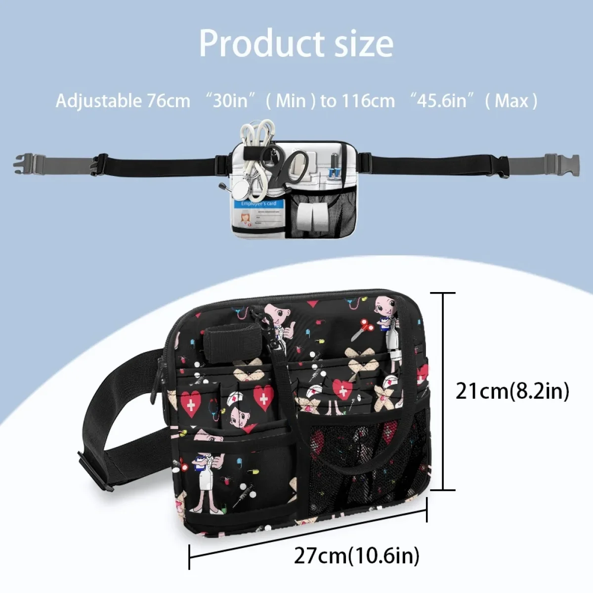 Cartoon Nurse Printing Belt Bag Adjustable Hospital Work Multi-pocket Medical Waist Bag Stethoscope Emergency Medicine Storage