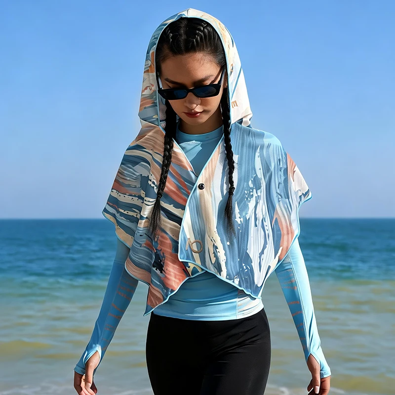 Nu-June Women Head Cover Up Scarf Swimming Hooded Beach Towel Pullover Button Headscarf Unisex Sunscreen Breathable Head Wrap