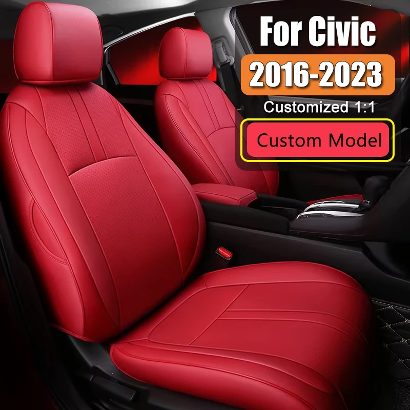 

Custom Fit Car Seat Covers For Honda Civic 2016-2024 Full Set Protective Seat Cushion Interior Accessories Leatherette-Red