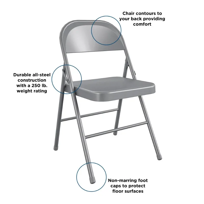 All-Steel Metal Folding Chair, Lightweight and folds flat and compact for easy storage，Gray