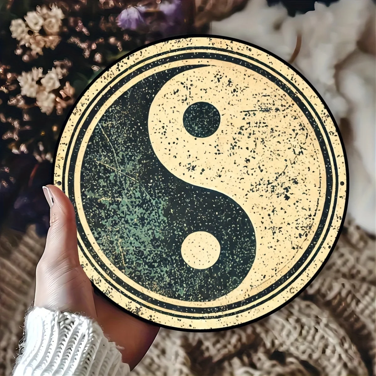 Vintage Yin Yang Symbol Tin Sign - Vintage Durable Metal Plaque Wall Decor, Oriental Zen Meditation Home Bedroom Wall Art