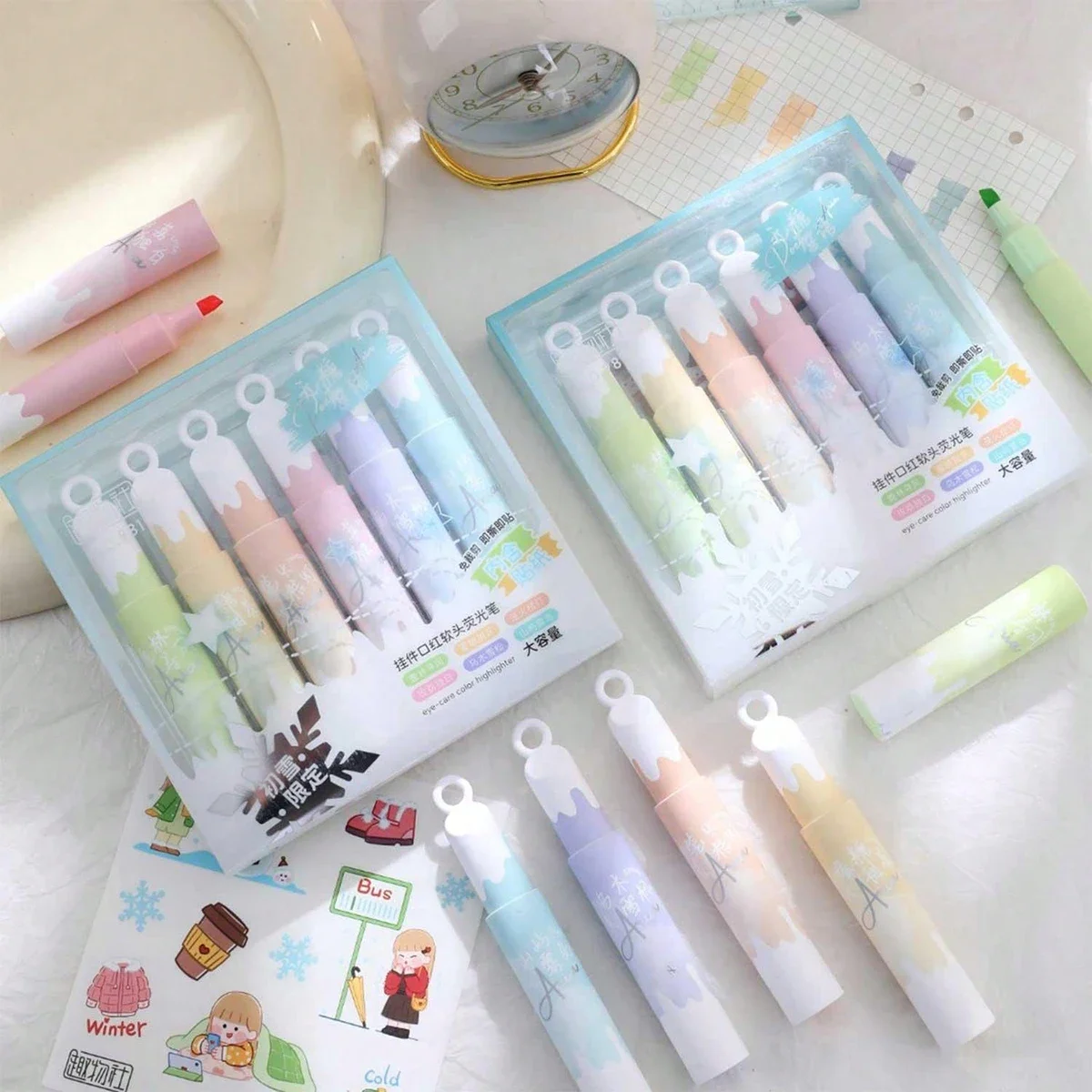6 Farben süße Textmarker Stifte kreative bunte Graffiti Handkonto mit weicher Spitze Ästhetik Stifte Marker Kawaii stationär