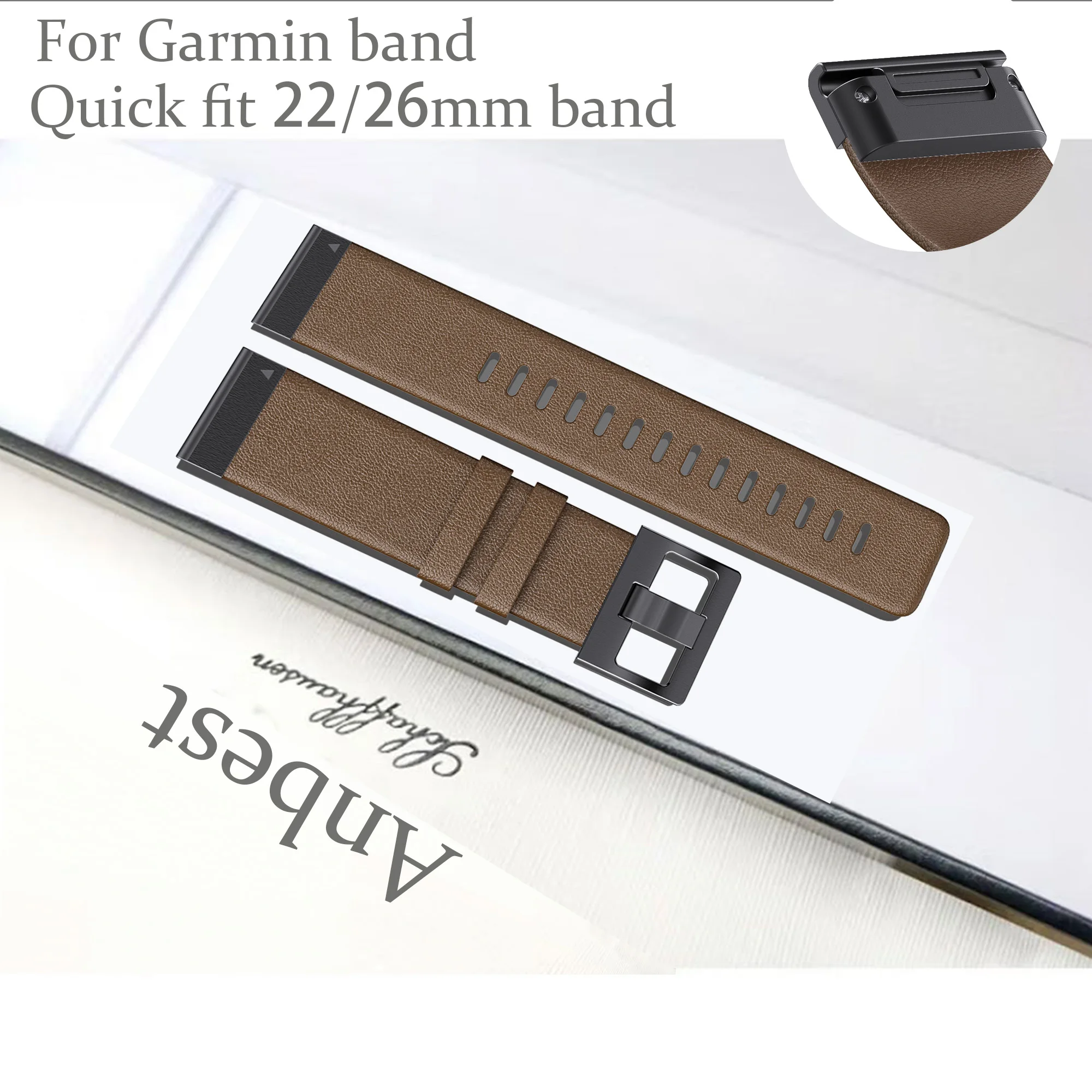 

ANBEST 22mm 26mm Quick fit for Garmin Fenix 8/7/7X/6/6X/5/5X Plus Genuine Leather Strap for Fenix 6/7 pro Replacement Band