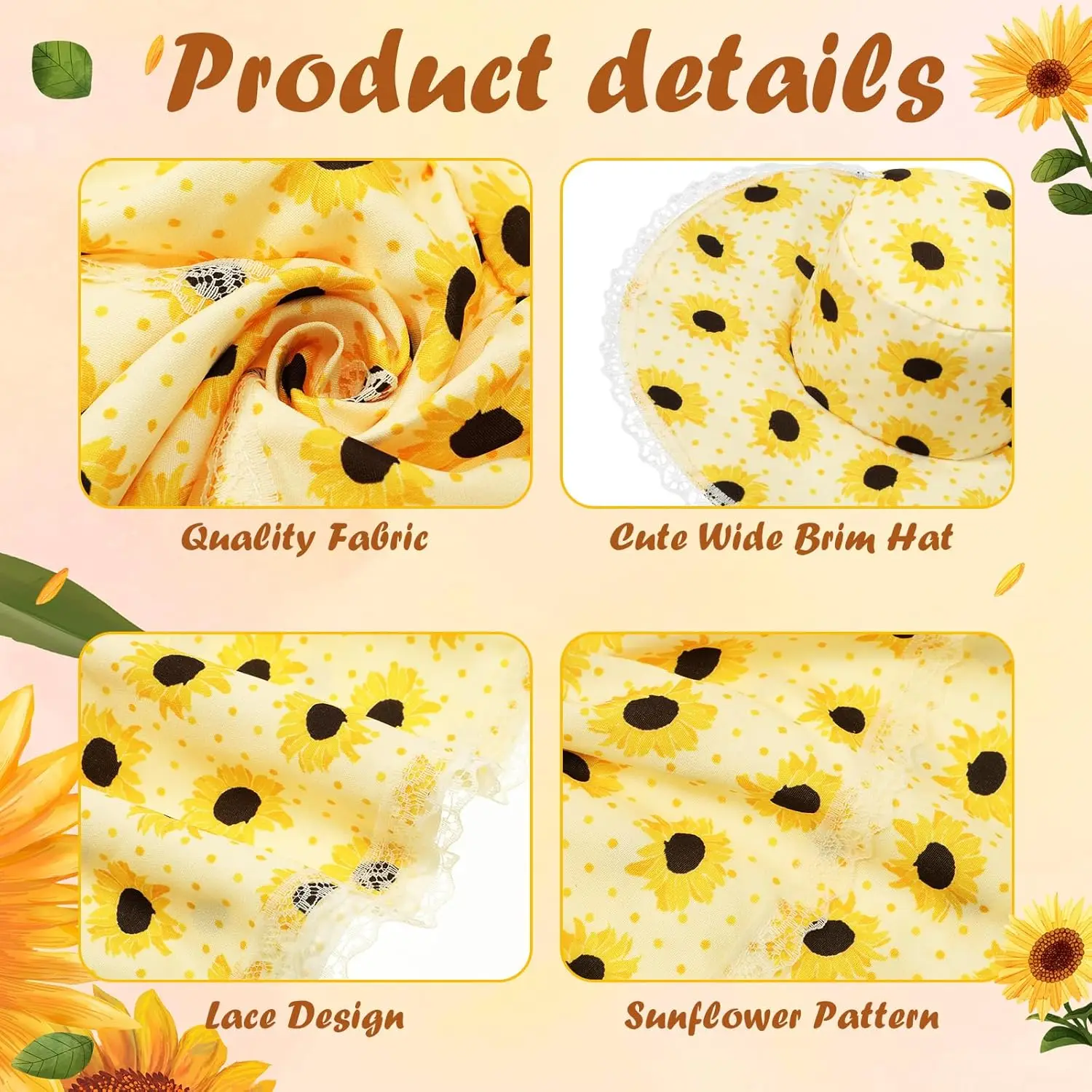 Sunflower-Themed Goose Costume, Yellow Sunflower Pattern Summer Dress with Lace And Sun Hat, Suitable for 23-Inch Goose Statue for Decorative Goose Statue, Yard Art Decoration view 3