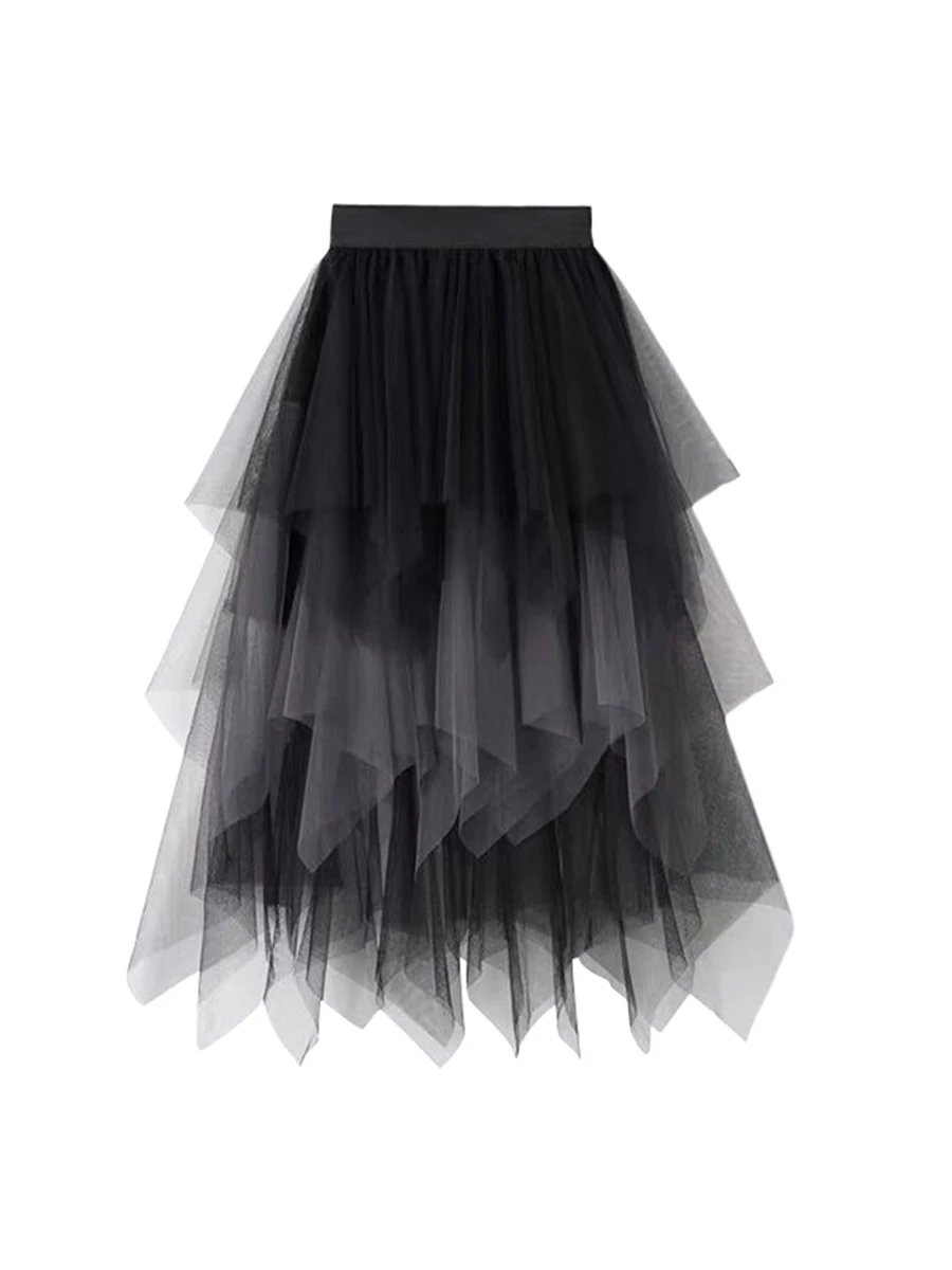 

Gothic Black Mesh Long Mini Skirt Women Multilayer Irregular Dark Aesthetic Fairy Grunge Midi Skirts Punk Emo Alt Korean Fashion