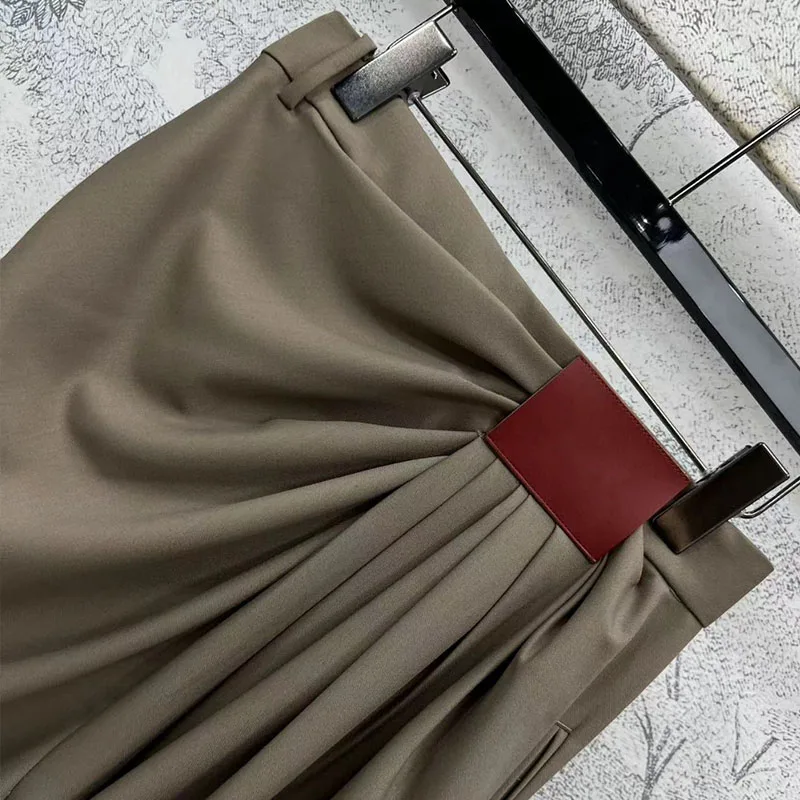 

High Waist Side Zipper Casual Pants Women's Folded Bla Leather Tag Long Pants Spring Summer New Sle Princ eenn