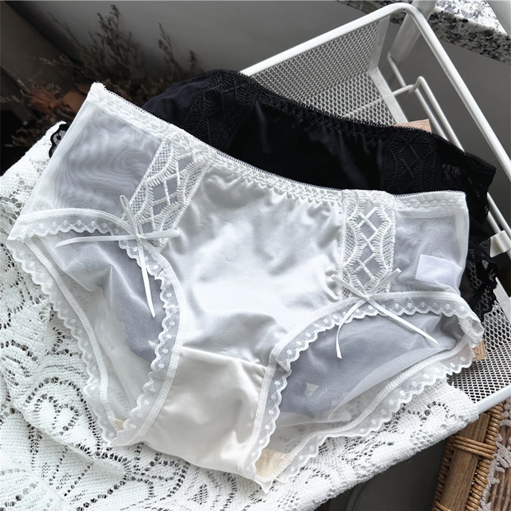 Sexy Womens Elastic Lingerie Light Luxury Shiny Ice Silk Mesh Underwear Lace Up Briefs Breathable Underpants Low Rise Panties