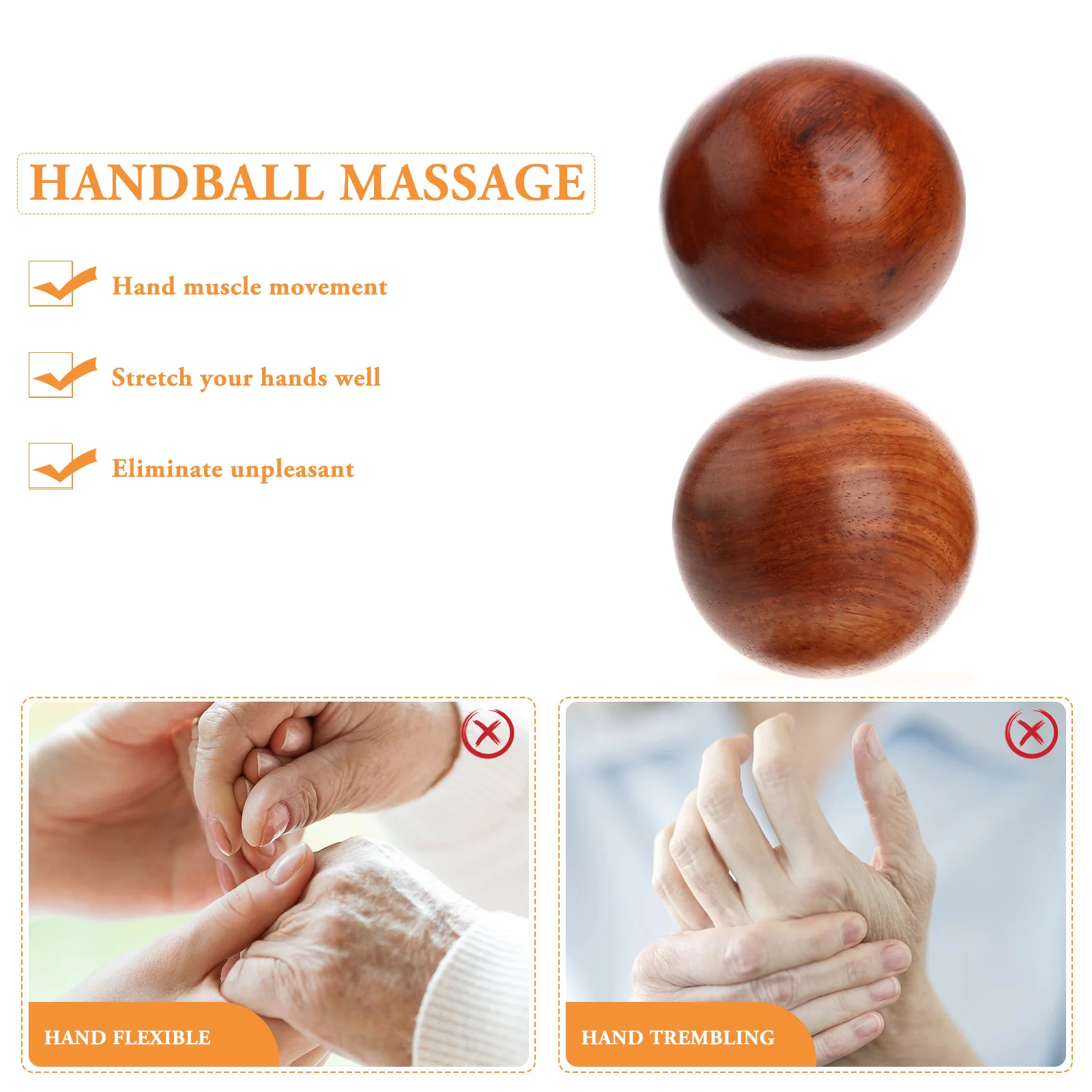 2 Pcs Massage Handball Balls Leisure Acupoint Message to Stretch Massagers Muscle Supplies Wooden Exercise Rolling