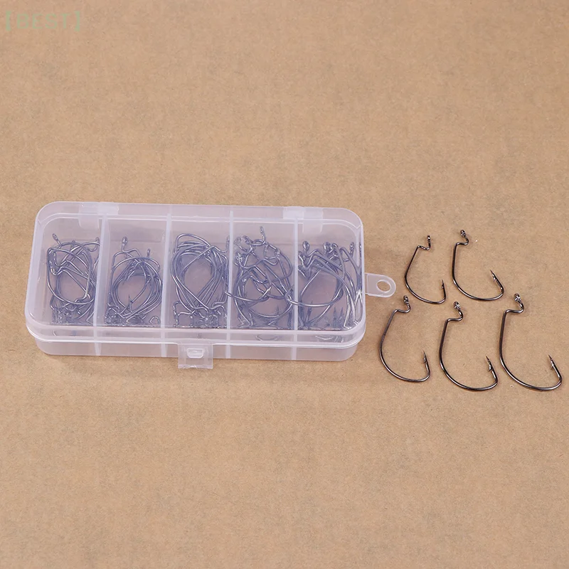 30/50pcs/Box Barbed Catfish Fishing Hooks High Carbon Steel Catfish Hook 6/0 -10 Fishhook V Sharp Circle Hook Fishing Tackle Box