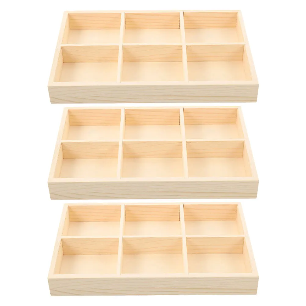 

3Pcs Natural Wood Divided Organizer Box Desktop Storage Tray for Crayons Art Supplies Multifunctional Storage Wooden Organizers