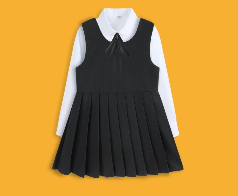 Girls Two Piece College Style Vest Pleated Skirt Shirt Set School Uniform Girls Performance Set