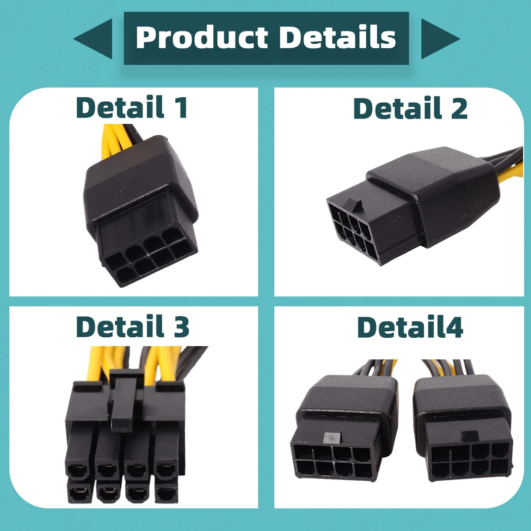 Dual Female 8Pin To 8Pin Male Power Adapter Cable for NVIDIA Tesla M40 M60 P40 P100 V100 A100 K80 M60 A800 Graphics Card GPU