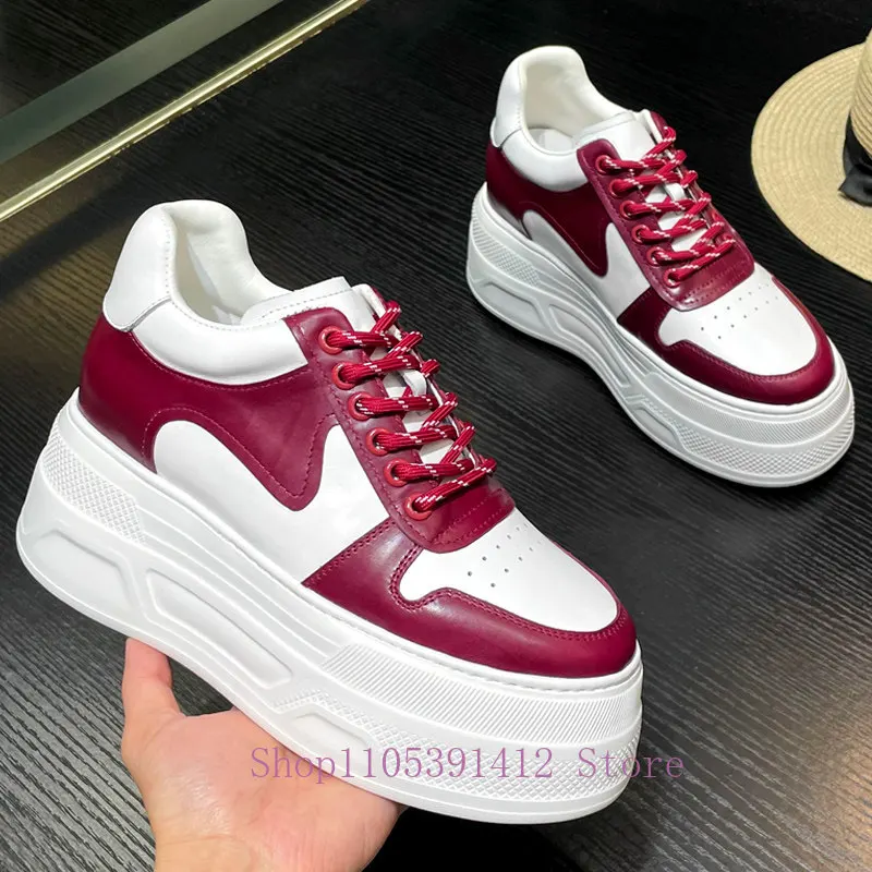 Fashion Women Sneakers Genuine Leather Breathable Platform Height Increase Casual Shoes Outdoor Street Sports Skate Shoes