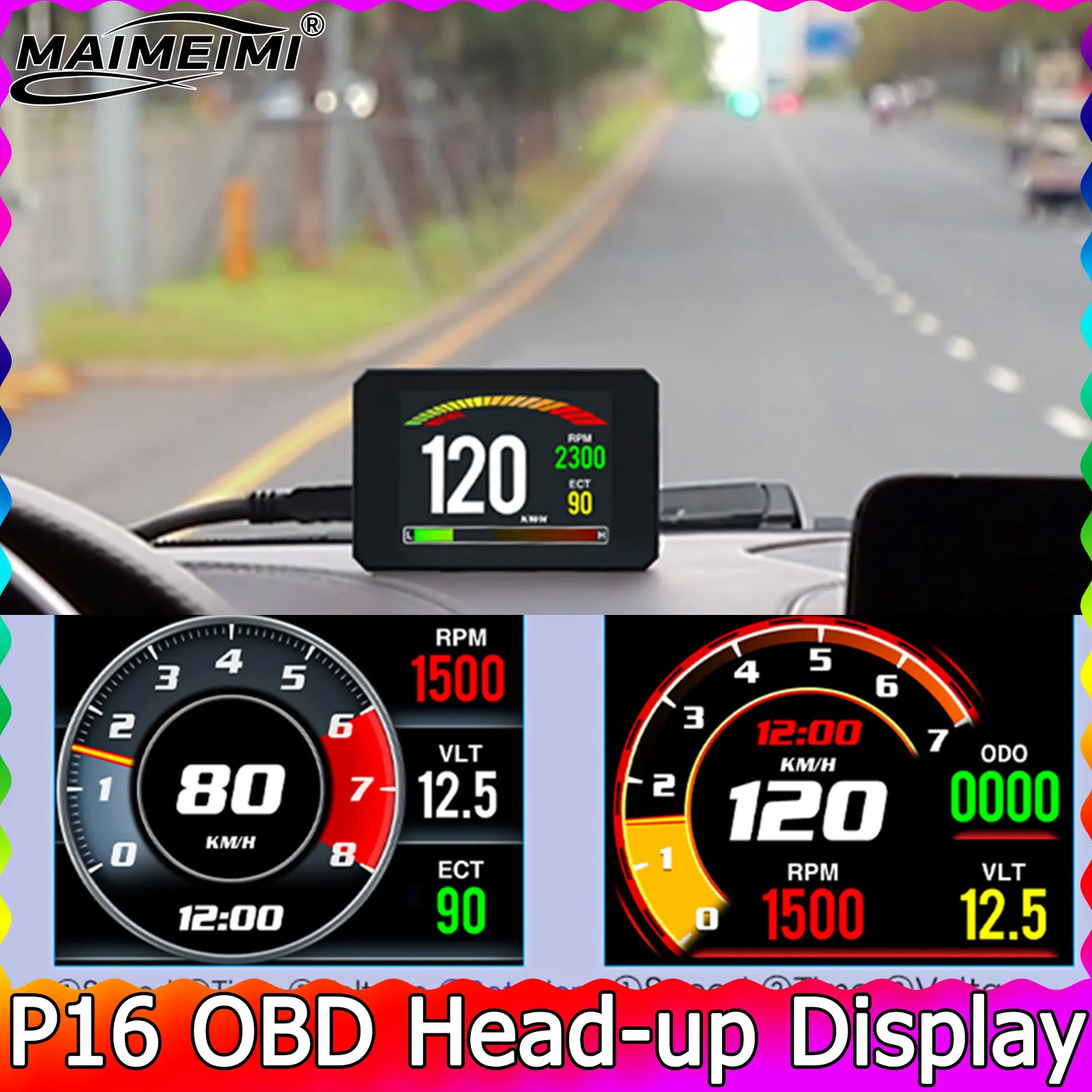 

Проекционный дисплей OBD HUD Дисплей P16 Автомобильный цифровой спидометр KMH MPH Автомобильная скорость охранной сигнализации Температура воды Об/мин Напряжение