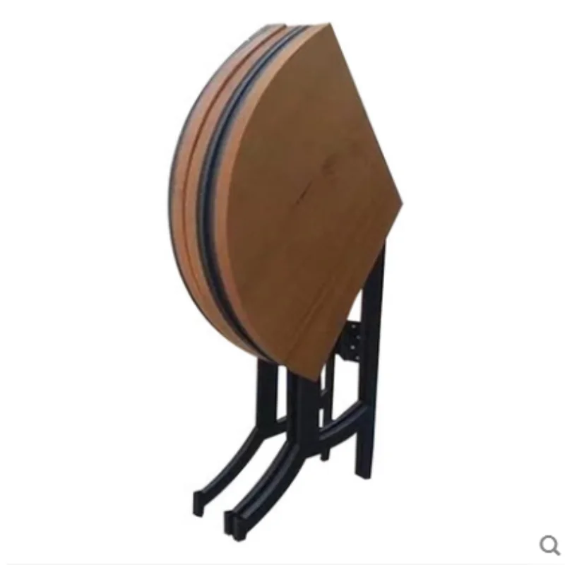 Iron circular table, folding solid wood table, small household dining table, multi-functional telescopic round table table and c