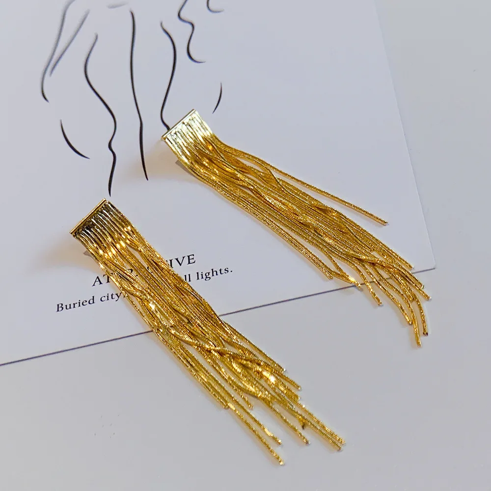 Fashion Statement Earring Long Metal Chain Gold Color Bling Tassels Earrings for Women Ms Wedding Jewelry Daily Pendant Gift