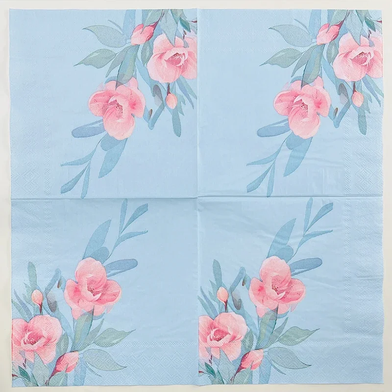 20pcs/Pac 33*33cm 2-Ply Colourful Napkins Pink Flowers Blue Bottom Printed Paper Napkins Household Disposable Placemat Paper
