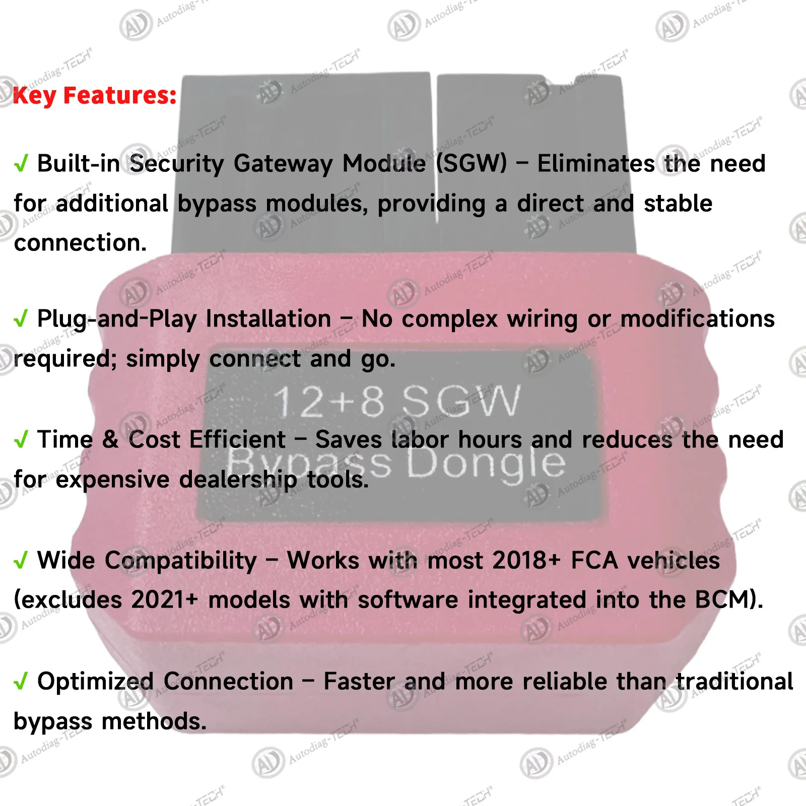 SGW Bypass Dongle - 8+12 Pin FCA SGM Adapter | Compatible with 2018+ Chrysler, Dodge, Jeep, RAM, Fiat, Alfa Romeo