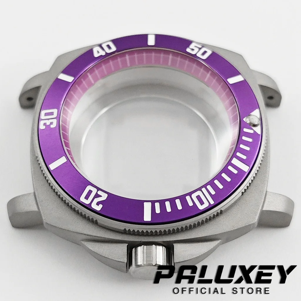 42mm Black Purple GMT Bezel Square Matte Diving Watch Case DIY Mod Watch for NH34 NH35 NH36 NH38 NH70 Movement Fits 28.5mm Dial