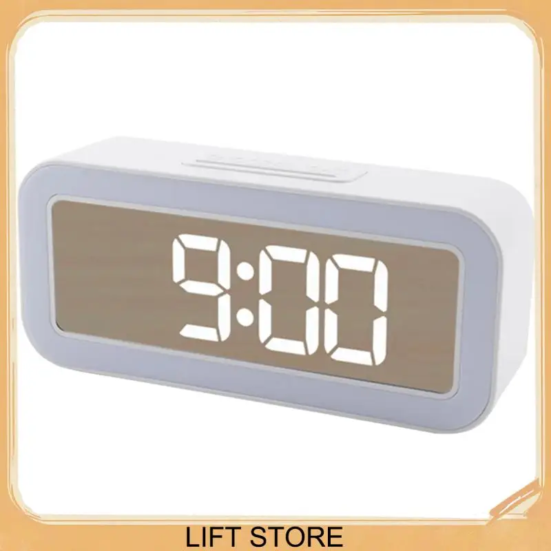 Mirror Night Light Alarm Clock Student Loud Volume Bedside Clock Desktop Temperature Clock Simple LED Digital Clock White