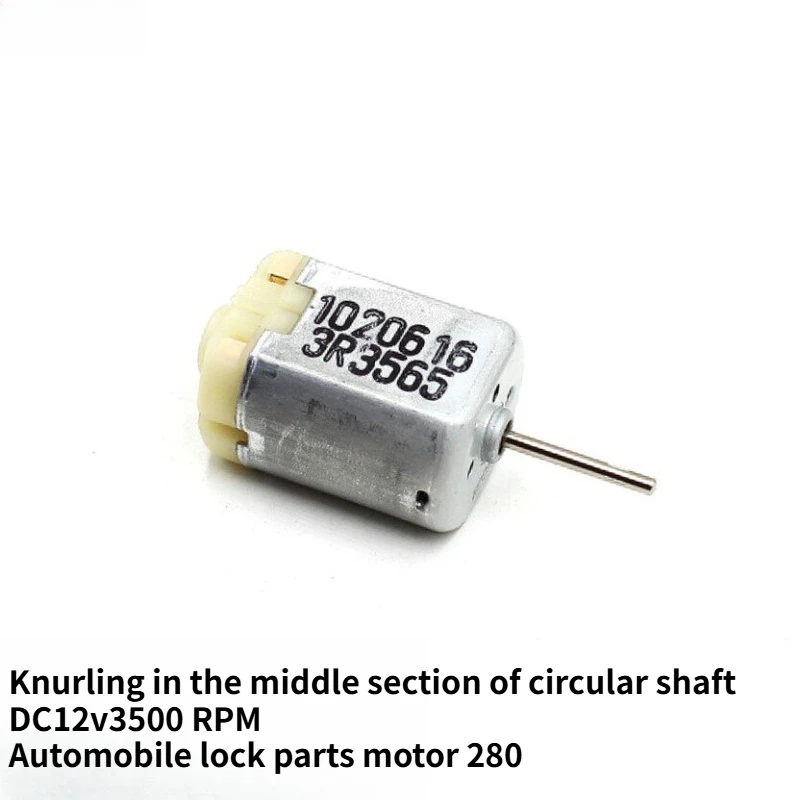 Car Lock Block 280 Flat Motor DC12v3500 Rpm, Long Shaft, Middle Knurling