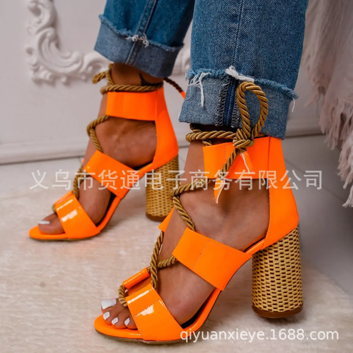 f54Wedge Women Sandals Heel Pointed Fish Mouth Fashion Sandals Hemp Rope Lace Up Sandals Ankle Strap High Heels 2020