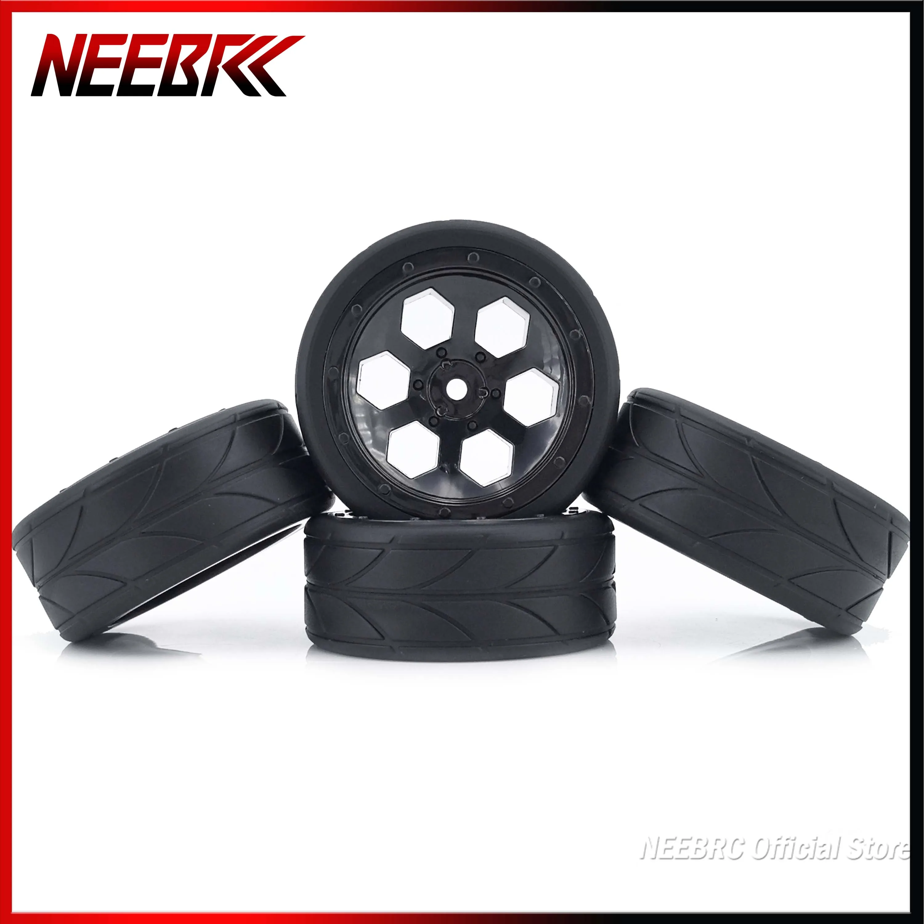 

4PCS NEEBRC 65mm 1.9in Rubber Tyre Wheel Rim Tire Hex Hub for Redcat HPI Tamiya Wltoys RC Racing Car HSP 144001 94123 94122 CS