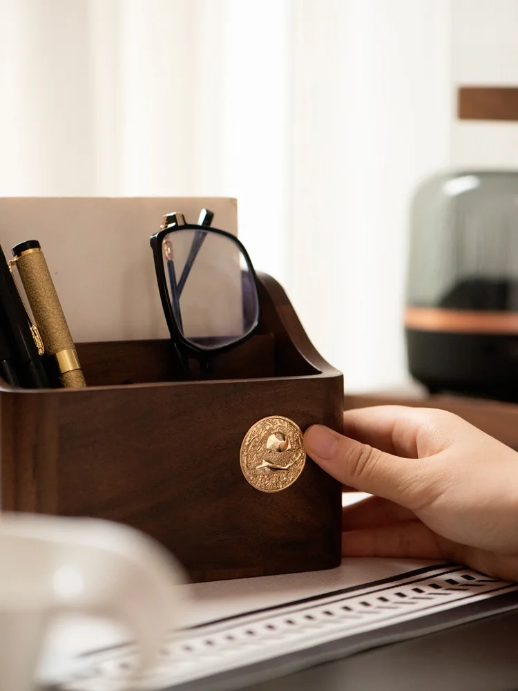 

Elegant Office Desk Decorations Women's High-end Craftsmanship Wooden Pen Holder Glasses Stand Ins Style Desktop Ornaments