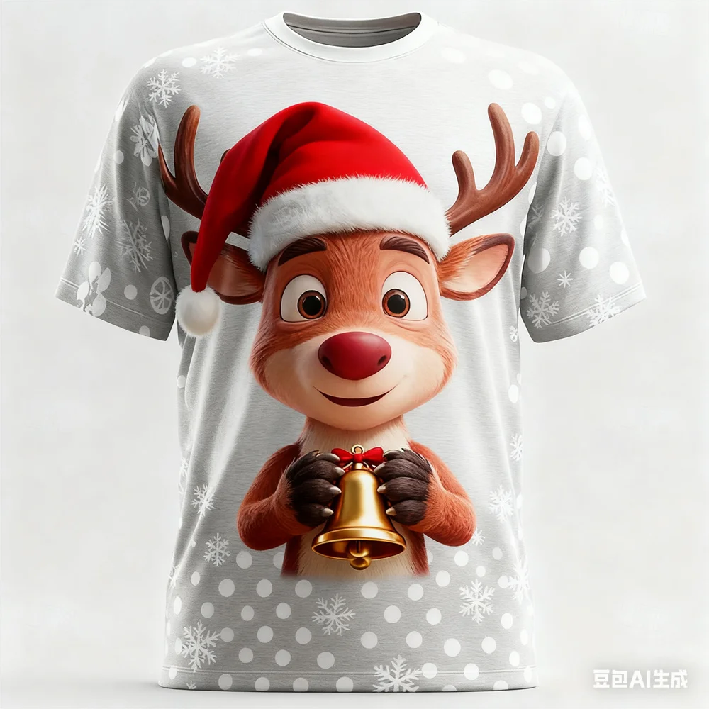 

Christmas Men's T-Shirts Cartoon Animal Pattern 3D Print Short Sleeve Tops Casual Women's O-neck Tees Fashion Unisex y2k Clothes