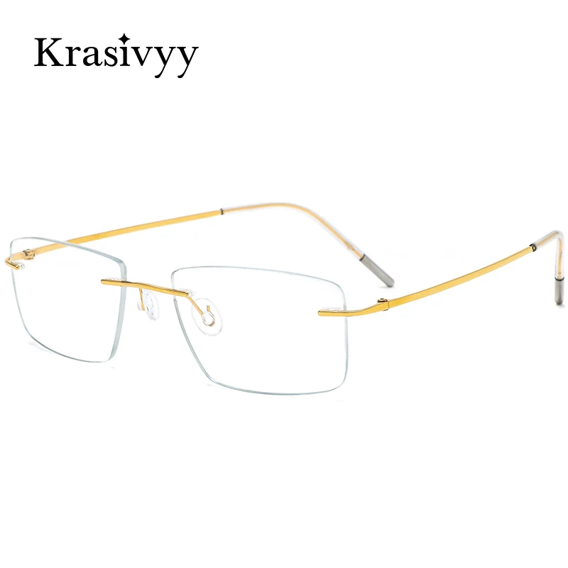 

Krasivyy Pure Titanium Rimless Glasses Frame Men Square Ultralight Screwless Optical Eyeglasses Frames Women European Eyewear
