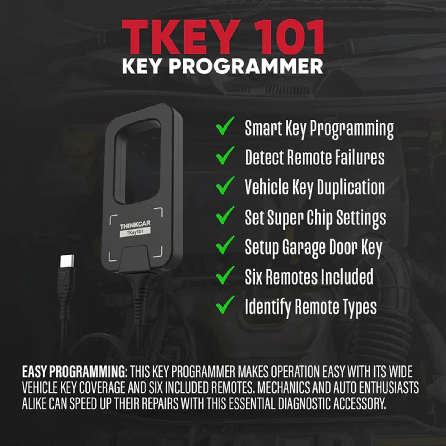 New THINKCAR TKEY 101 Universal Car Key Programmer Tool Tkey101 with Super Chip 6 Unit Remote Keys Support 8000+ Car Anti-theft