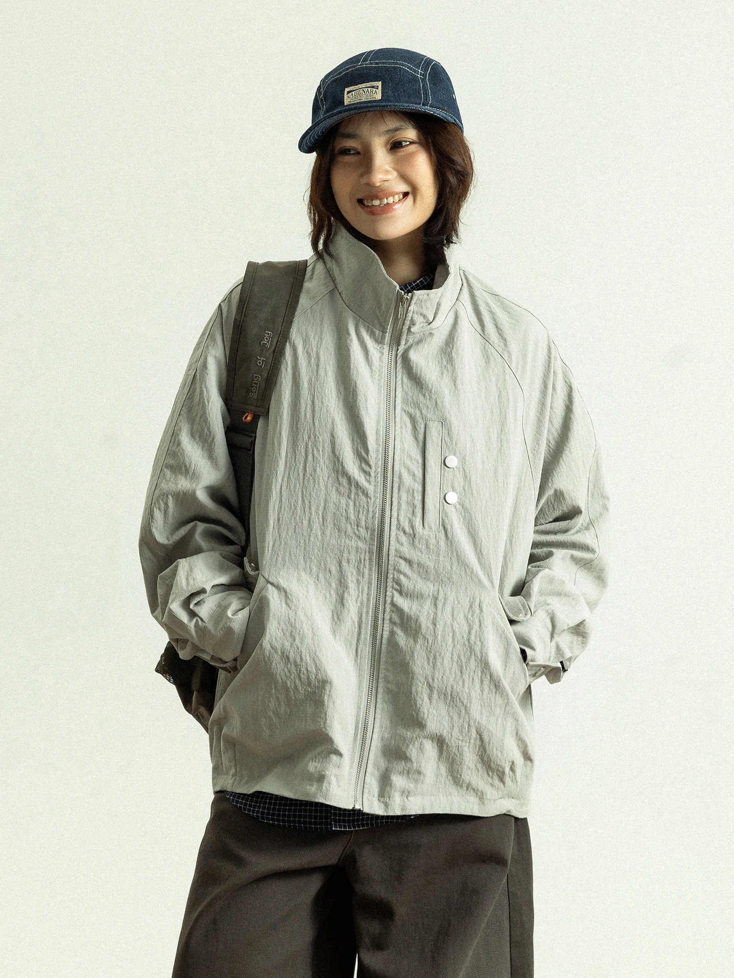 

GoodNorth Spring Japanese Style Retro Outdoor Sports Stand Collar Jacket Loose Workwear Zipper Jacket for Men And Women