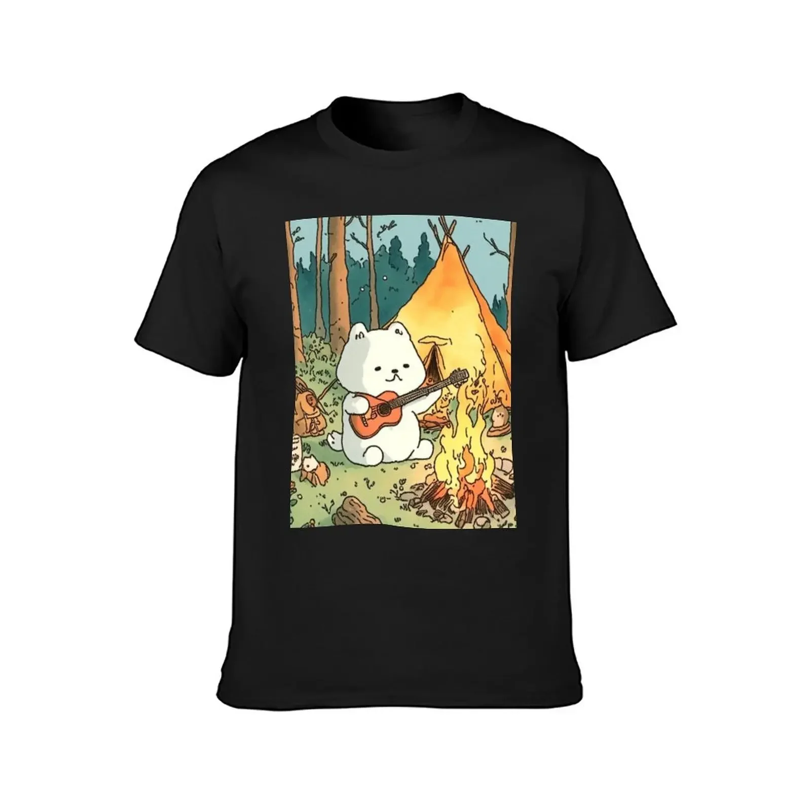 dog camping fire T-Shirt cotton graphic tees custom t shirt fitted t shirts for men