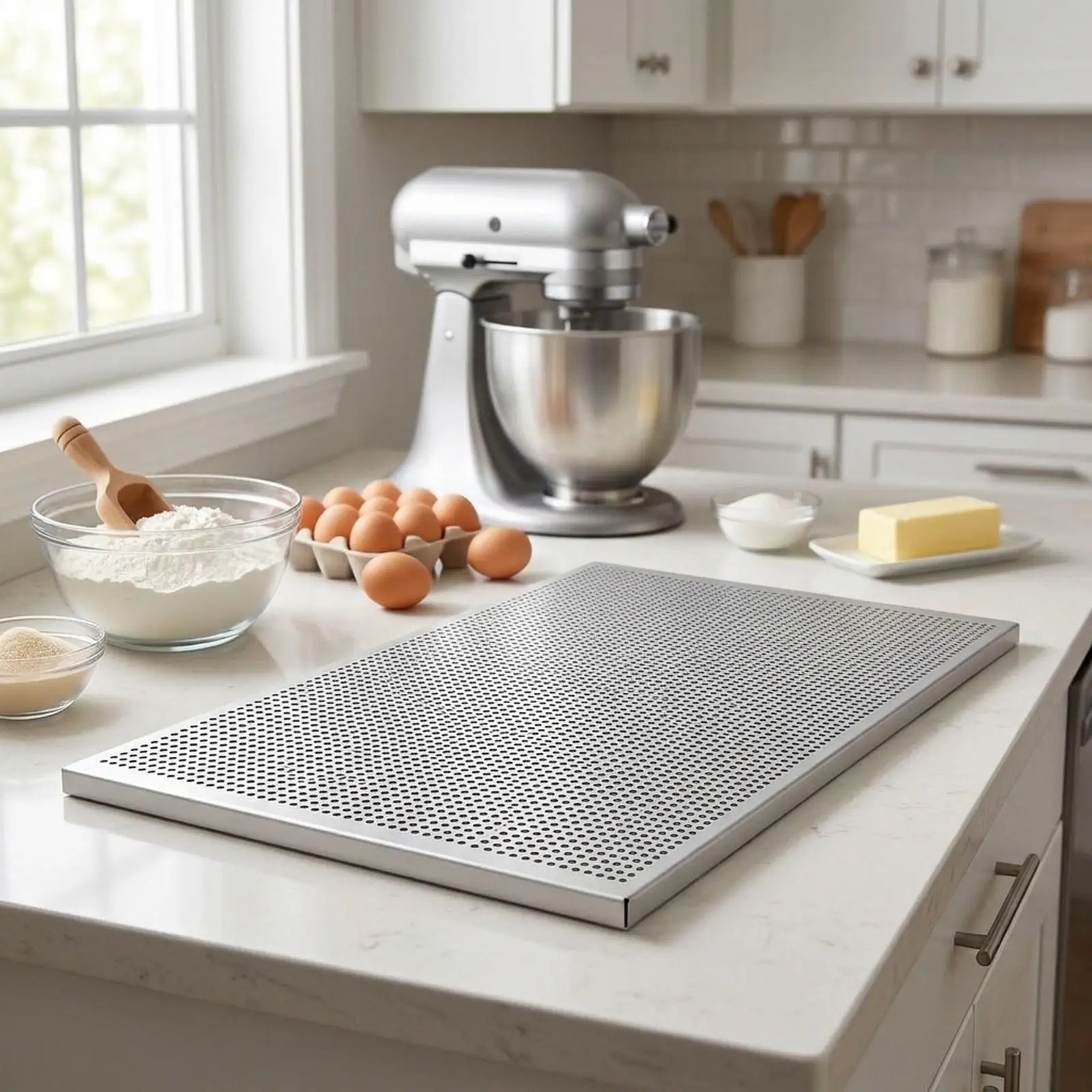 

Silver Rectangular Perforated Baking Sheet 23.62x14.57in Bakeware for Pastry and Pastry Utensils Kit