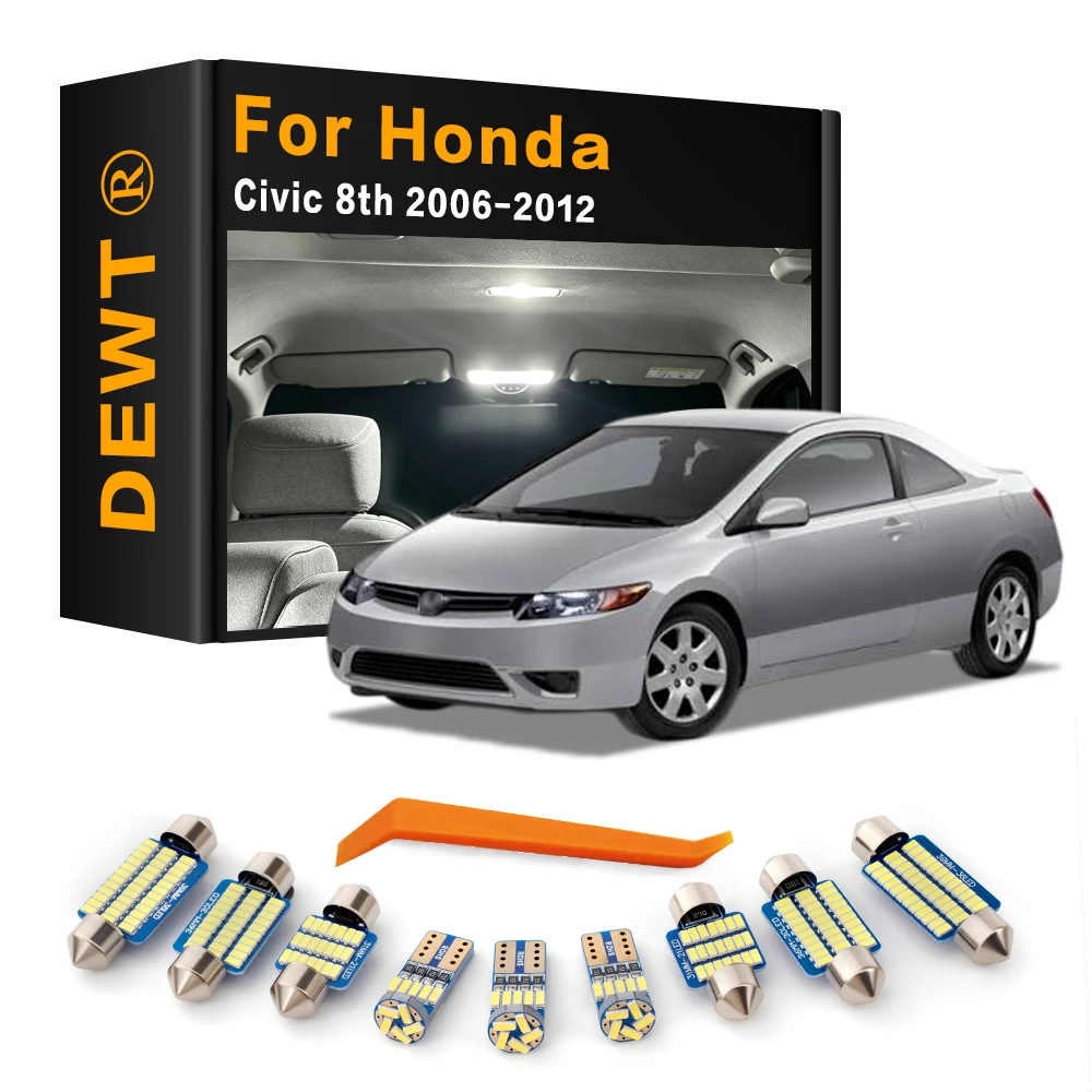 For Honda Civic 8 MK8 8th Generation 2006 2007 2008 2009 2010 2011 Car LED Interior Dome Light Kit Sunvisor Trunk Bulb Canbus