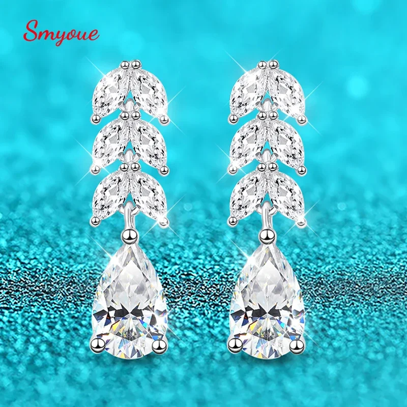 

Smyoue 7.6cttw Marquise/pear Cut Full Moissanite Drop Earrings for Women 18k Plated S925 Sterling Silver Jewelry Wedding Earring