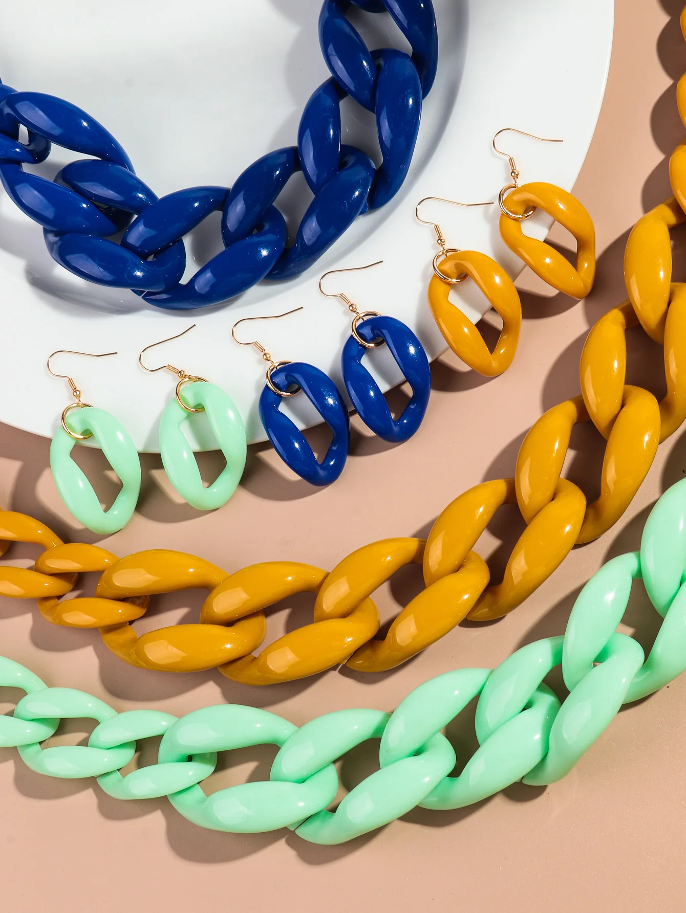 New Punk Big Link Acrylic Choker Earrings Set for Women Men Vintage Chunky Chain Necklaces Statement Party Jewelry Gifts