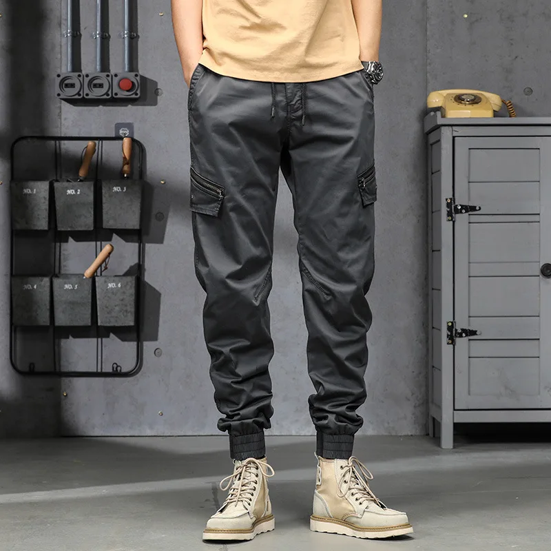 Versatile High Street Simple Japanese Style Men's Workwear Pants Casual Long Trousers Loose Fit mid Waist Cotton Youth Summer