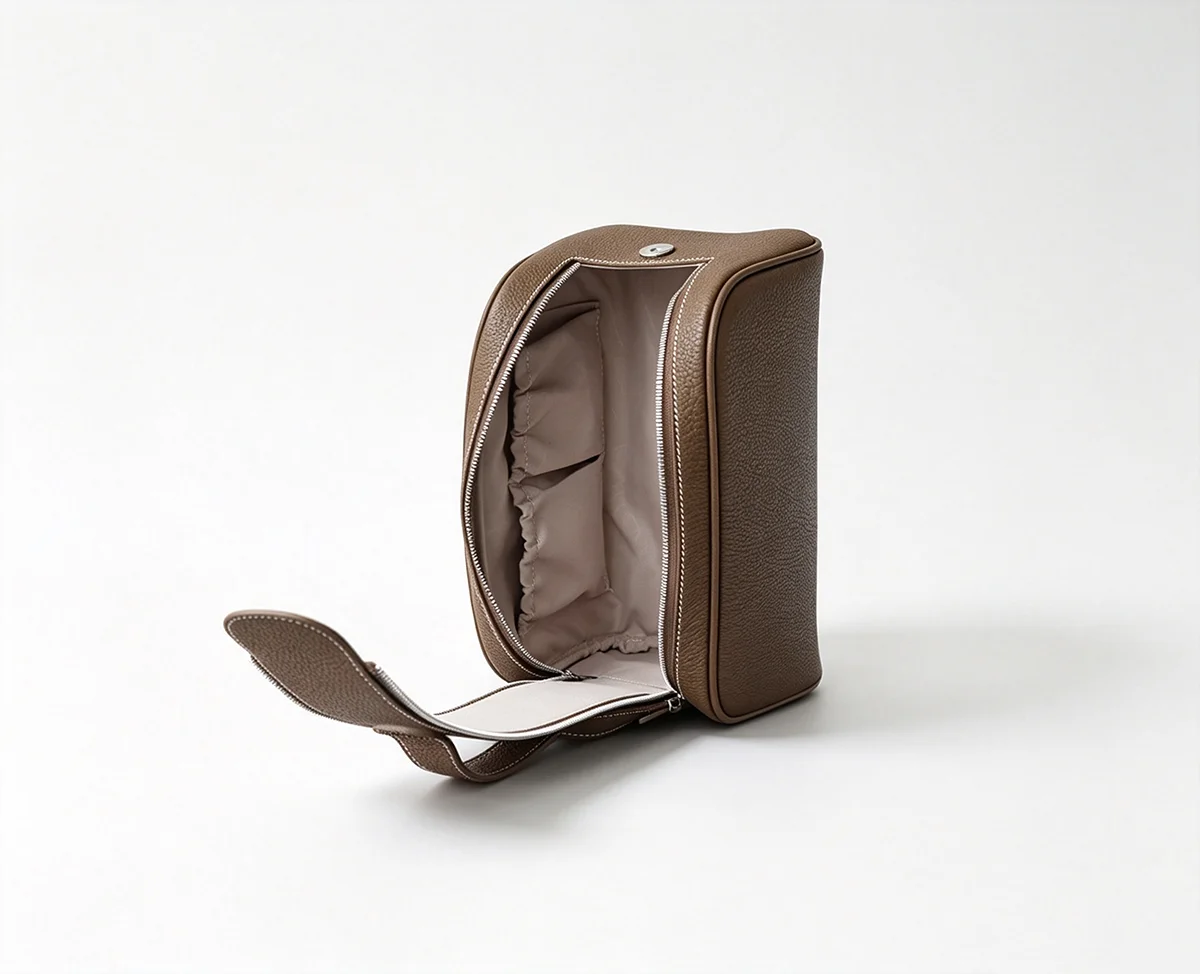 Erstklassige Kosmetiktasche aus Rindsleder für Damen, Hochwertige Tragbare Reise-Kosmetiktasche mit Großer Kapazität, Weiche Luxus-Toilettentasche – Detail 11