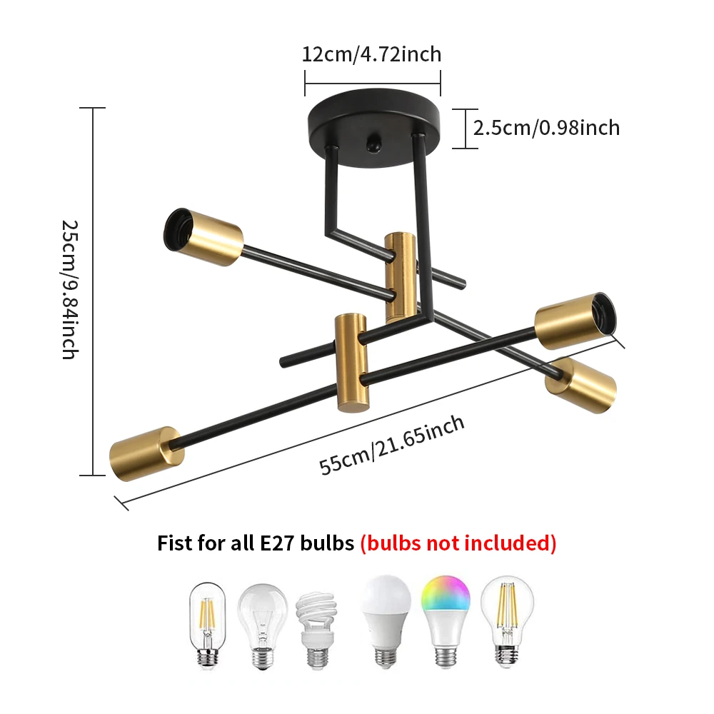 ثريا صناعية، مصباح سقف عتيق E27 قطر 70 سم، ثريات سبوتنيك حديثة 4 أضواء لغرفة النوم والمطبخ #6