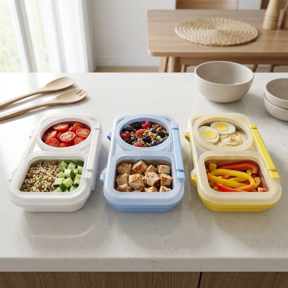 3 Packs Stainless Lunch Box 400ml Leakproof Snack Container With Compartments For Office School Meal Prep Food Storage