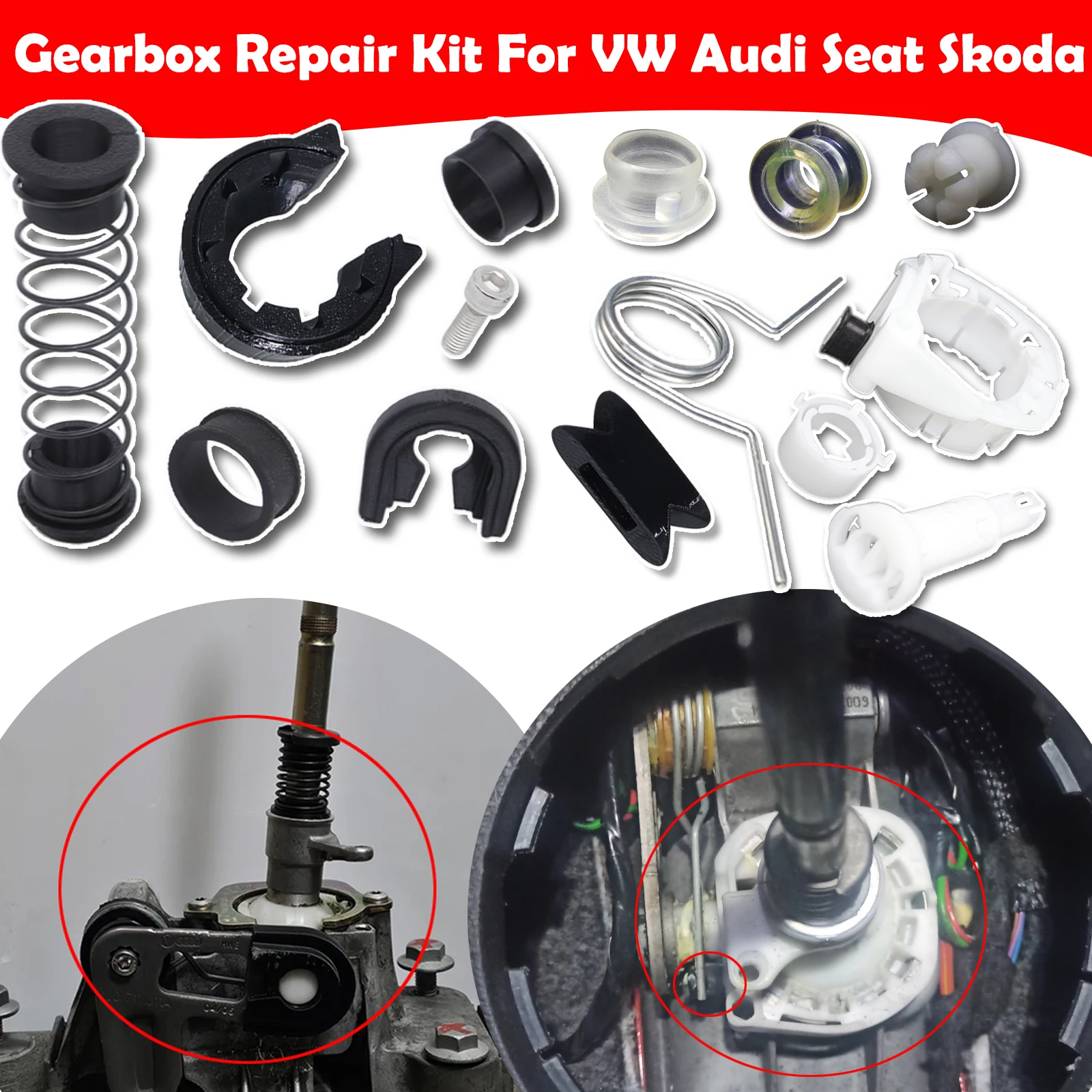 

For Audi Seat Skoda VW Gearbox Repair Kit MT Shifter Reverse Lever Change Selector Linkage Bushes Drivetrain Spare Parts