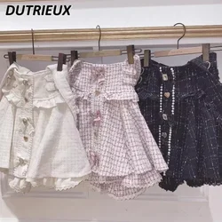 Falda con tirantes para mujer, pantalón de seguridad de lana japonesa, de línea A minifalda, Lolita, dulce, Linda