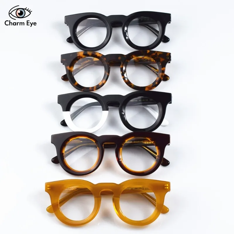

Fashion Women Optical Glasses Retro Handmade Acetate Black White Round Eyeglass Frame Men Myopia Reading Anti Blue Light Eyewear